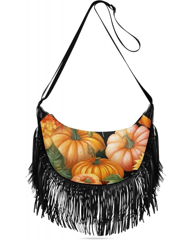 Sunflowers Pumpkins Tassel Crossbody Handbags for Women Ample Capacity Shoulder Bag with Adjustable Strap Durable Cell Phone ...