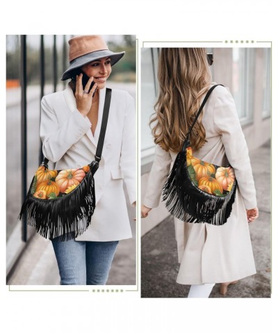 Sunflowers Pumpkins Tassel Crossbody Handbags for Women Ample Capacity Shoulder Bag with Adjustable Strap Durable Cell Phone ...