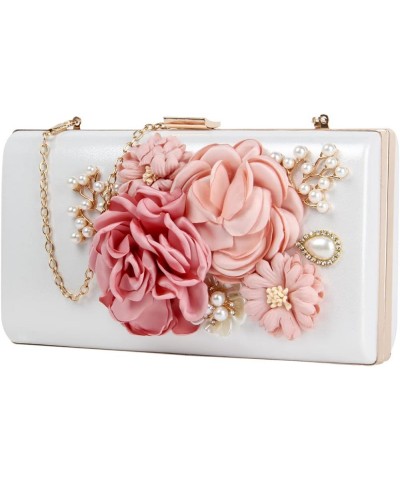 Womens Elegant Flowers Evening Bags Wedding Clutch Purse Floral Bride Wedding Clutch Shoulder Handbags White $12.25 Evening Bags