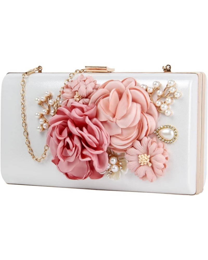 Womens Elegant Flowers Evening Bags Wedding Clutch Purse Floral Bride Wedding Clutch Shoulder Handbags White $12.25 Evening Bags