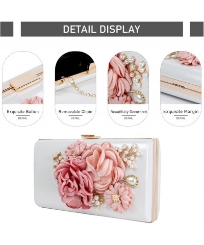 Womens Elegant Flowers Evening Bags Wedding Clutch Purse Floral Bride Wedding Clutch Shoulder Handbags White $12.25 Evening Bags