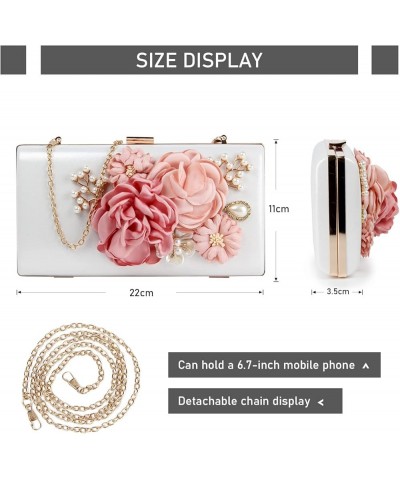 Womens Elegant Flowers Evening Bags Wedding Clutch Purse Floral Bride Wedding Clutch Shoulder Handbags White $12.25 Evening Bags