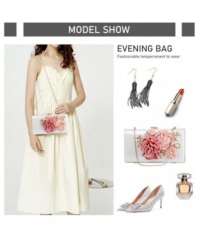 Womens Elegant Flowers Evening Bags Wedding Clutch Purse Floral Bride Wedding Clutch Shoulder Handbags White $12.25 Evening Bags