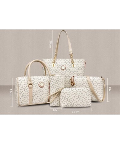 Handbag Set for Women 5 Pack Tote Purse Zipper Handbags Set Fashion PU Leather Satchel Messenger Bag Set White $21.77 Totes