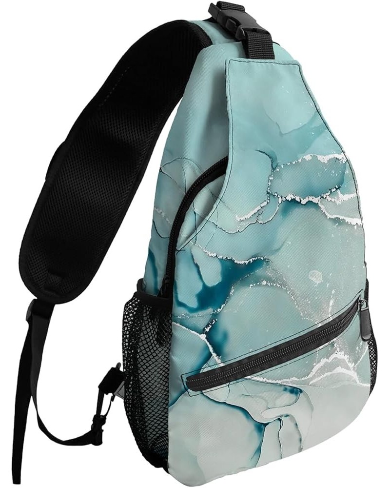 Sling Bag Crossbody Bag for Women Men Blue White Marble Texture Waterproof Hiking Backpack Lightweight Chest Shoulder Bag Day...