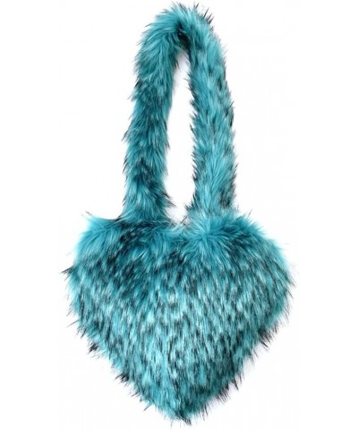 Large Tote Bag for Women Soft Winter Fluffy Fuzzy Furry Plush Top Handle Purse and Handbag with Cute Heart Design Turquoise $...