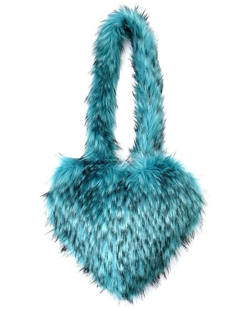 Large Tote Bag for Women Soft Winter Fluffy Fuzzy Furry Plush Top Handle Purse and Handbag with Cute Heart Design Turquoise $...