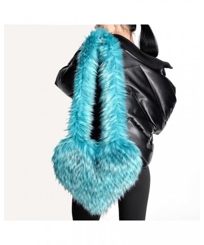 Large Tote Bag for Women Soft Winter Fluffy Fuzzy Furry Plush Top Handle Purse and Handbag with Cute Heart Design Turquoise $...