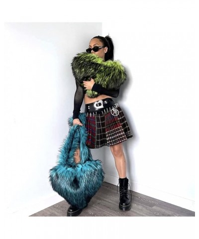 Large Tote Bag for Women Soft Winter Fluffy Fuzzy Furry Plush Top Handle Purse and Handbag with Cute Heart Design Turquoise $...