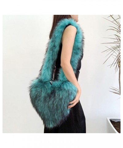 Large Tote Bag for Women Soft Winter Fluffy Fuzzy Furry Plush Top Handle Purse and Handbag with Cute Heart Design Turquoise $...