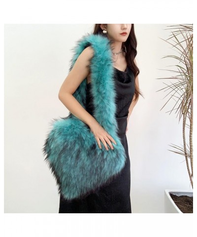 Large Tote Bag for Women Soft Winter Fluffy Fuzzy Furry Plush Top Handle Purse and Handbag with Cute Heart Design Turquoise $...