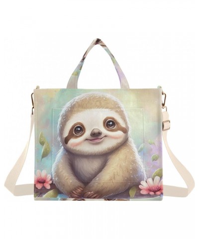 Watercolor Cub Sloth Tote Bag Corduroy Tote Bag Women Shoulder Handbags with Etachable Shoulder Strap $13.20 Totes