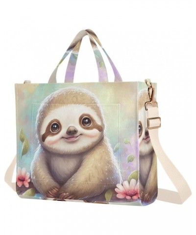 Watercolor Cub Sloth Tote Bag Corduroy Tote Bag Women Shoulder Handbags with Etachable Shoulder Strap $13.20 Totes