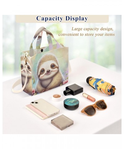 Watercolor Cub Sloth Tote Bag Corduroy Tote Bag Women Shoulder Handbags with Etachable Shoulder Strap $13.20 Totes