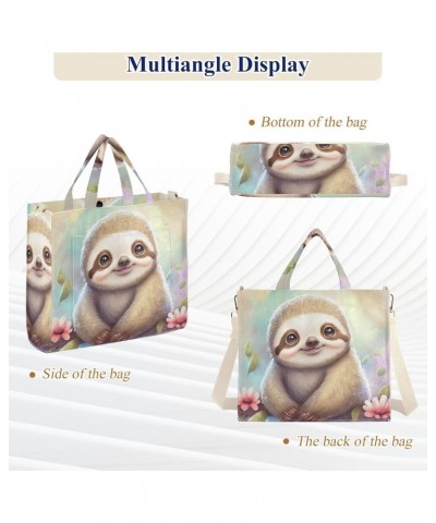 Watercolor Cub Sloth Tote Bag Corduroy Tote Bag Women Shoulder Handbags with Etachable Shoulder Strap $13.20 Totes