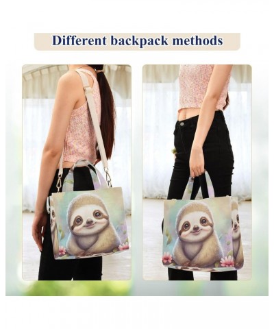 Watercolor Cub Sloth Tote Bag Corduroy Tote Bag Women Shoulder Handbags with Etachable Shoulder Strap $13.20 Totes