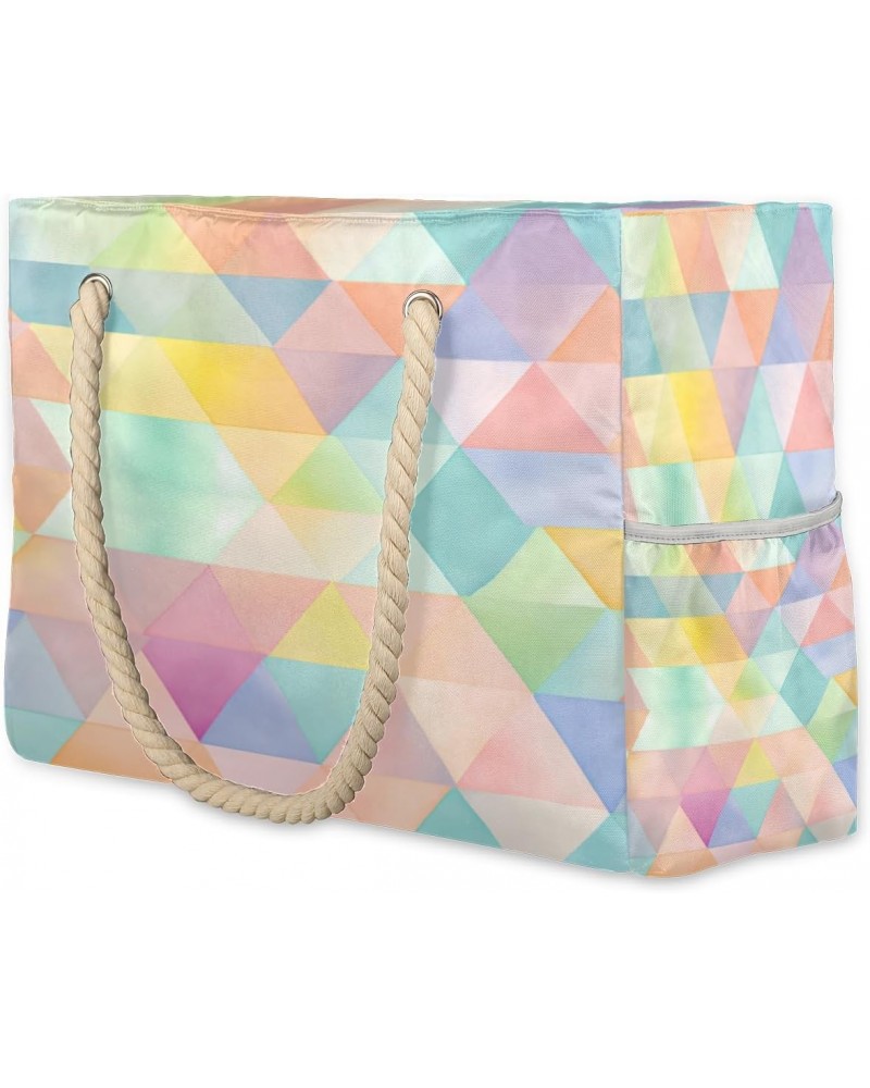 Geometric Pattern Pastel Color Beach Bags for Women Large Tote Bag with Zipper and Pockets Waterproof Sandproof Accessories S...