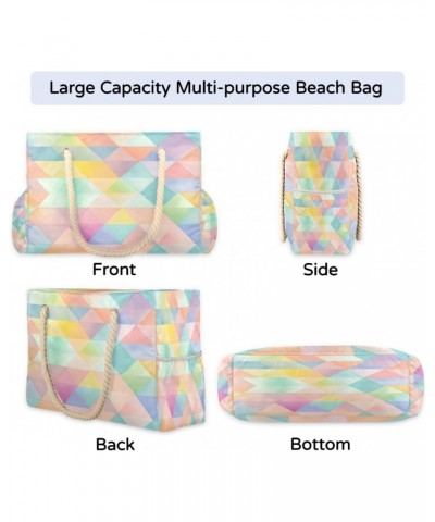 Geometric Pattern Pastel Color Beach Bags for Women Large Tote Bag with Zipper and Pockets Waterproof Sandproof Accessories S...