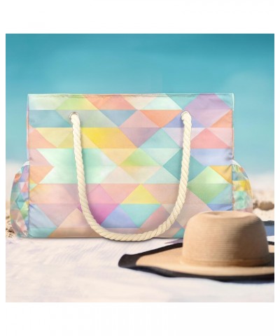 Geometric Pattern Pastel Color Beach Bags for Women Large Tote Bag with Zipper and Pockets Waterproof Sandproof Accessories S...