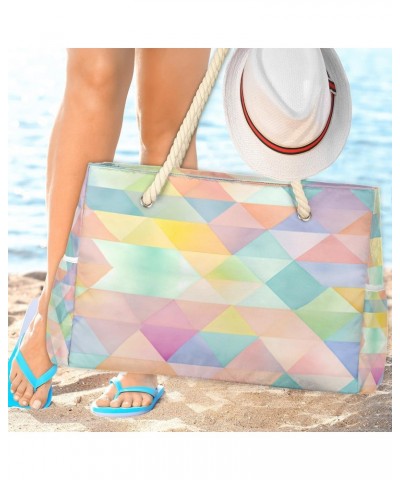 Geometric Pattern Pastel Color Beach Bags for Women Large Tote Bag with Zipper and Pockets Waterproof Sandproof Accessories S...