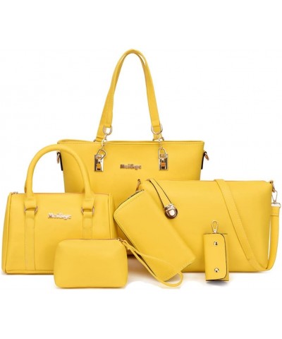 Women Handbags and Purses Set Vegan Leather Tote Bags Shoulder Crossbody Bag Top Handle Handbag Satchel Wallet 6 Pcs Yellow $...