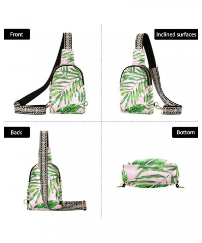 Palm Leaves Crossbody Sling Bag for Women Men Leather Chest Bags Purse Adjustable Cross Body Daypack for Workout Travel Outdo...