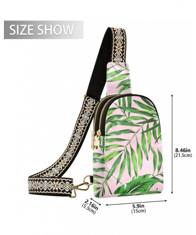 Palm Leaves Crossbody Sling Bag for Women Men Leather Chest Bags Purse Adjustable Cross Body Daypack for Workout Travel Outdo...