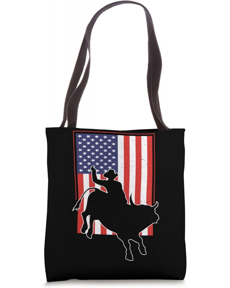 Bull Riding American Flag Rodeo Patriotic Bull Rider Tote Bag $13.49 Totes