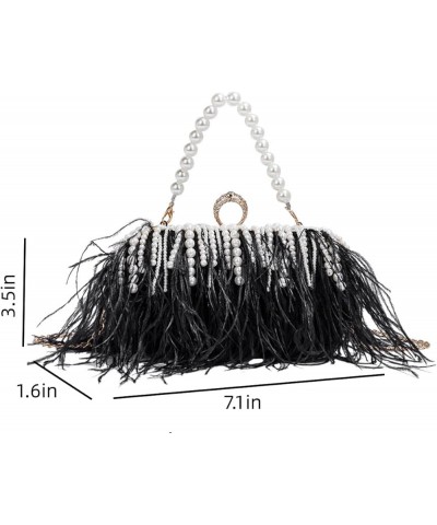 Women's Real Natural Ostrich Feather Clutch Evening Bags Fluffy Purse Handbag Feather Tote Bag for Wedding Party B-white $21....