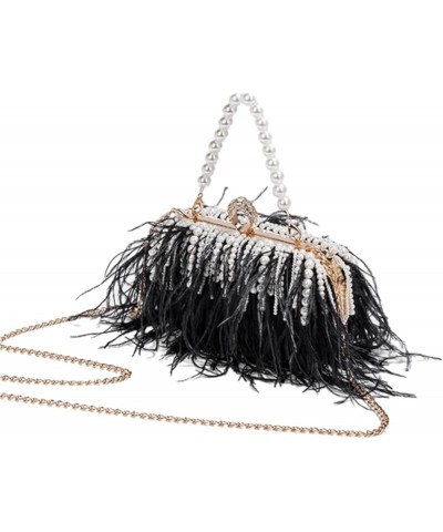 Women's Real Natural Ostrich Feather Clutch Evening Bags Fluffy Purse Handbag Feather Tote Bag for Wedding Party B-white $21....