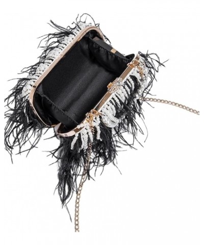 Women's Real Natural Ostrich Feather Clutch Evening Bags Fluffy Purse Handbag Feather Tote Bag for Wedding Party B-white $21....