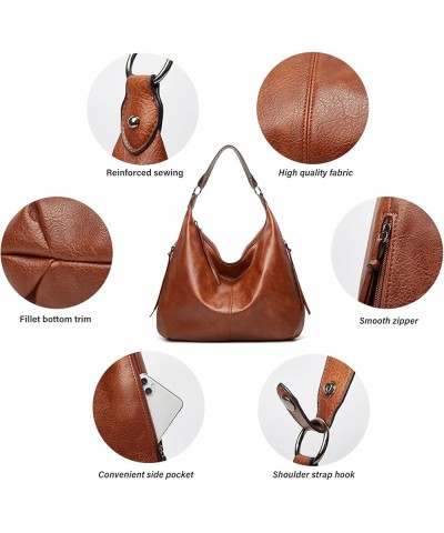 Hobo Bags for Women Soft PU Leather Slouchy Bag Shoulder Purse with Zipper Brown Three-piece Suit $18.23 Totes