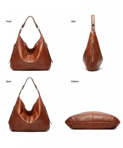 Hobo Bags for Women Soft PU Leather Slouchy Bag Shoulder Purse with Zipper Brown Three-piece Suit $18.23 Totes