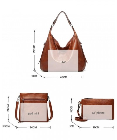 Hobo Bags for Women Soft PU Leather Slouchy Bag Shoulder Purse with Zipper Brown Three-piece Suit $18.23 Totes