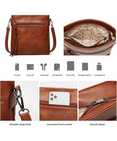 Hobo Bags for Women Soft PU Leather Slouchy Bag Shoulder Purse with Zipper Brown Three-piece Suit $18.23 Totes