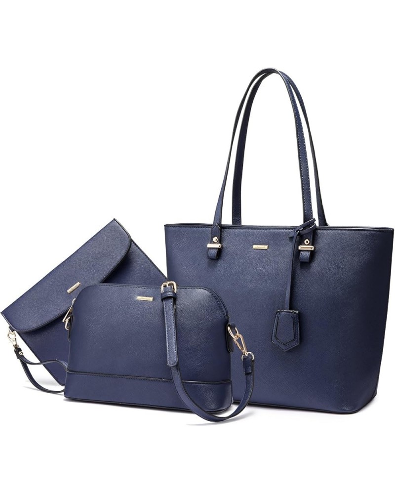 Purses and Handbags for Women Fashion Tote Bags Shoulder Bag Top Handle Satchel Bags 3pcs-1 Navy Blue $17.15 Totes