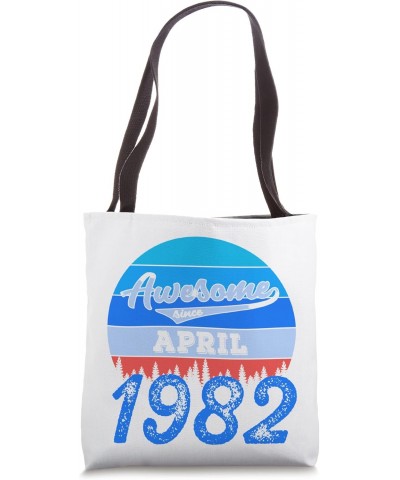 Retro Blue Awesome Since April 1982 40th Birthday Tote Bag $10.58 Totes