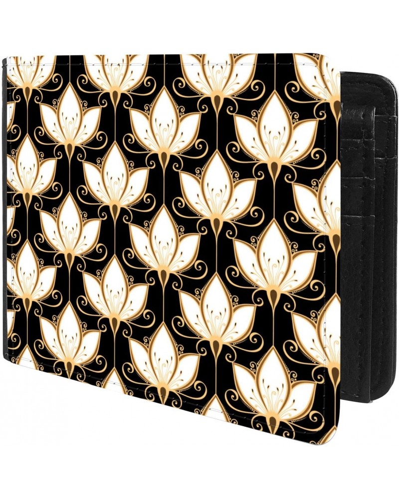 Unique Desige Pattern - Ethnic Lotus Pattern, Slim Front Pocket Wallet Billfold RFID Blocking $10.00 Wallets