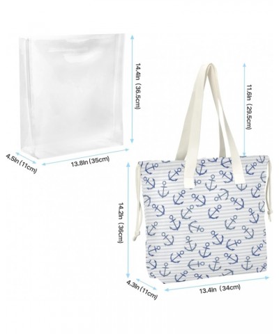 Marine Anchor Pattern Stripes Beach Tote Bag, 2 in 1 Clear Shoulder Bag Handbag for Women $15.19 Totes