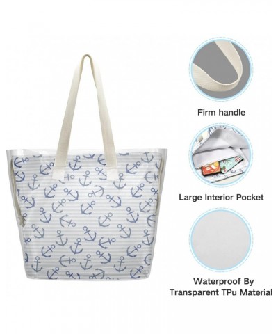 Marine Anchor Pattern Stripes Beach Tote Bag, 2 in 1 Clear Shoulder Bag Handbag for Women $15.19 Totes