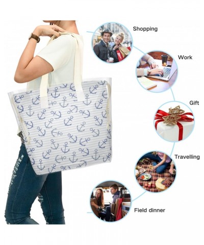 Marine Anchor Pattern Stripes Beach Tote Bag, 2 in 1 Clear Shoulder Bag Handbag for Women $15.19 Totes