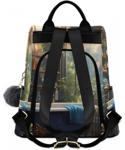 Jungle Bathtub Travel Backpack Purse for Women Multipurpose Design Ladies Fashion Bag with Pompom $16.40 Backpacks