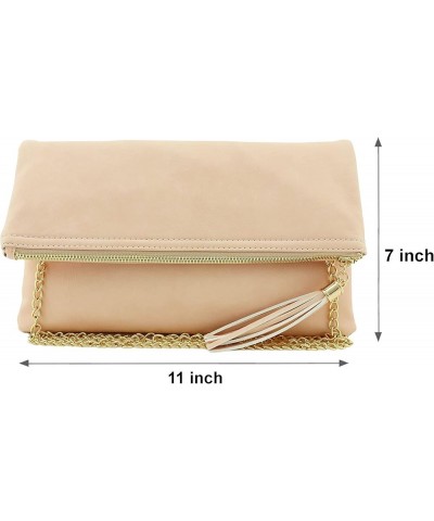 Envelope Clutch Bags for Women Foldover Crossbody Tassel Wallet with Chain Strap, Elegant Evening Purse 1-nude-lp $14.70 Wris...