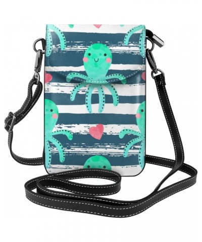 Cute Octopuses and Hearts Small Crossbody Cell Phone Purse for Women Cellphone Wallet Adjustable Strap $19.37 Crossbody Bags