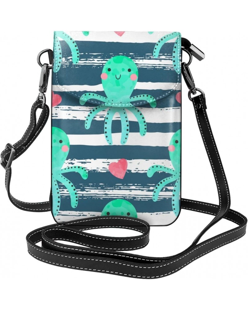 Cute Octopuses and Hearts Small Crossbody Cell Phone Purse for Women Cellphone Wallet Adjustable Strap $19.37 Crossbody Bags