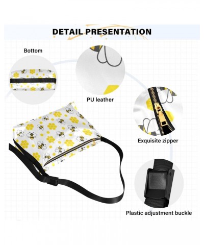 Cartoon Yellow Bees Soft PU Leather Shoulder Bag for Women Stylish Ladies Crossbody Purse with Zipper Closure Woven Bag for G...