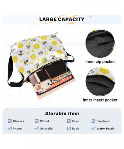 Cartoon Yellow Bees Soft PU Leather Shoulder Bag for Women Stylish Ladies Crossbody Purse with Zipper Closure Woven Bag for G...