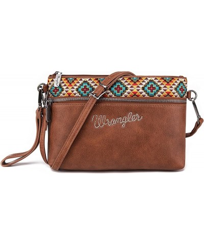 Wrangler Western Cowhide Crossbody Bags for Women Clutch Wristlet Purse Embroidered-brown $20.16 Clutches