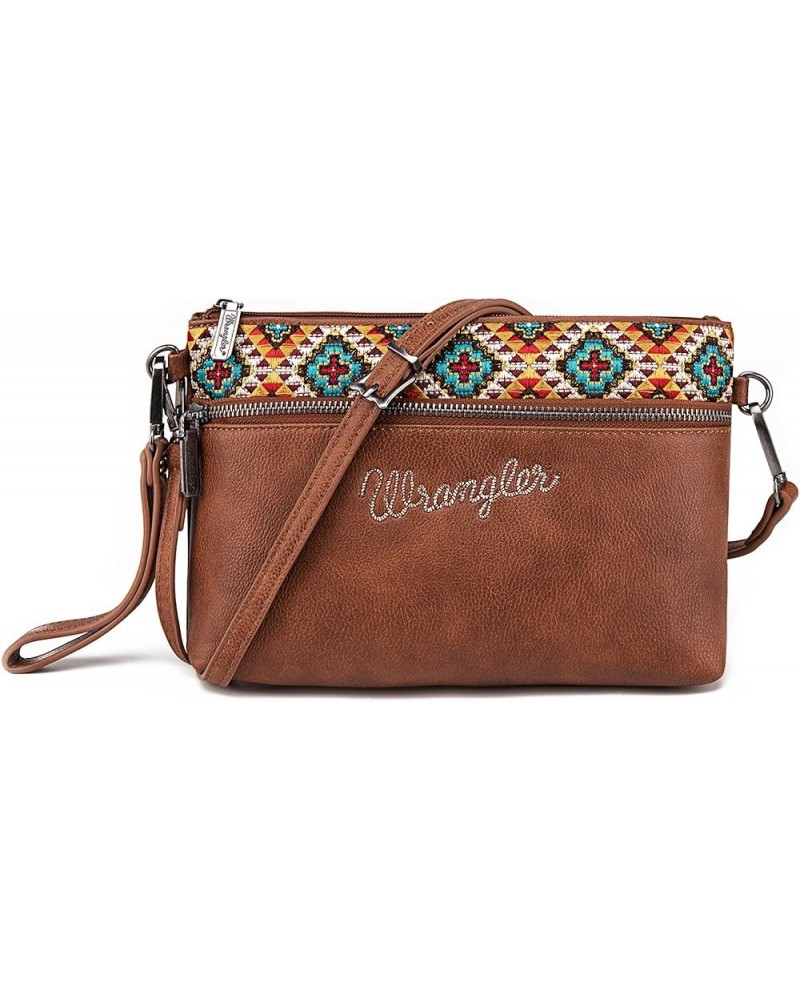 Wrangler Western Cowhide Crossbody Bags for Women Clutch Wristlet Purse Embroidered-brown $20.16 Clutches