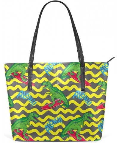 Handbags for Women Tote Bags with 11.08"(L) x 3.54"(W) x 11.02"(W) - Dinosaurs Cacti and Aloe Surfer Dinosaur $24.50 Totes